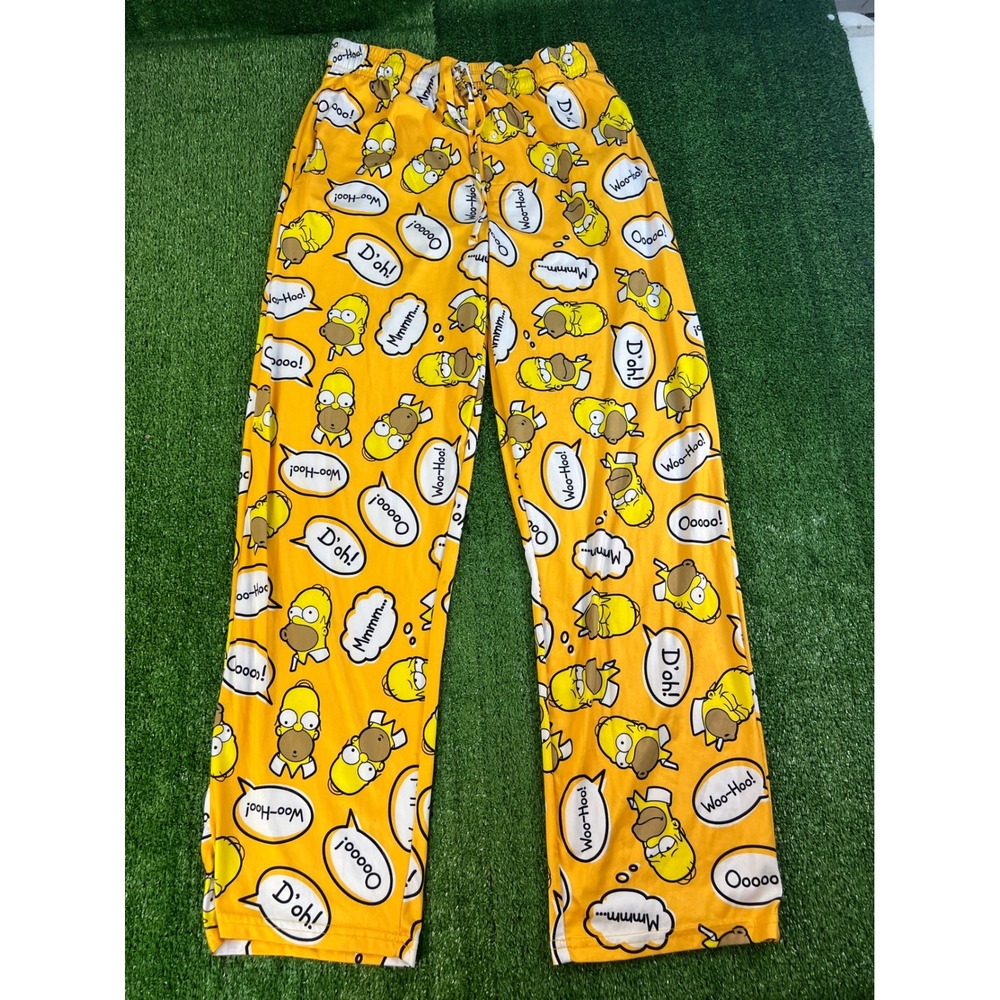 The Simpsons Homer Simpson Yellow Pajama Pants Men Medium D'oh Woo-Hoo Lounge